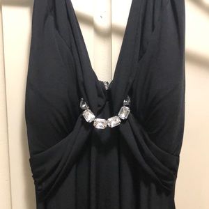 Unworn black halter dress with gem stones